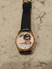 Suntime Mens Watch DALE EARNHARDT Stainless Gold Black Leather Water Res Quartz