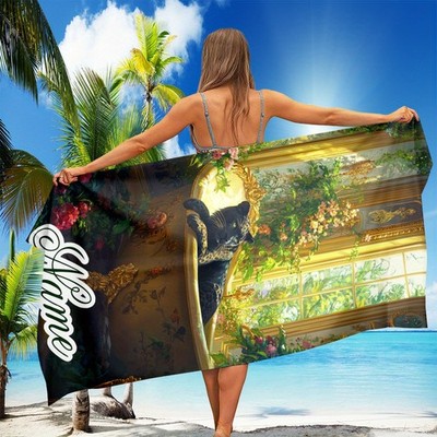 1pc ized Name/Text Beach Towel with Name - Black Leopard in Bathtub Design, La