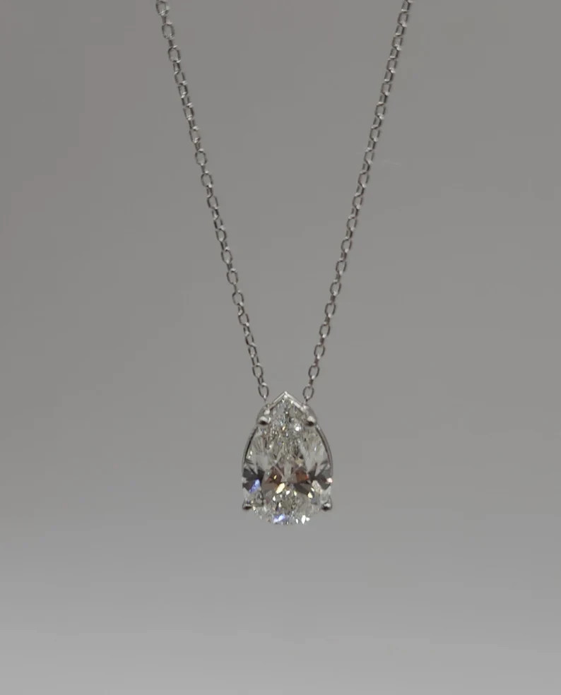 2 Ct Pear Certified Lab Grown Diamond Solitaire Teardrop Pendant 14k Yellow Gold