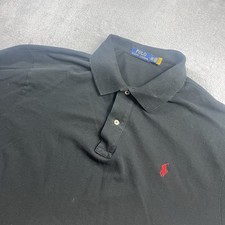 Polo Ralph Lauren Shirt Mens 2XB Big Black Golf Solid Short Sleeve Red Pony