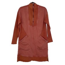 Entro On The Go Zip Sweatshirt Dress Size S Brick Pockets Ribbed Panels NWT