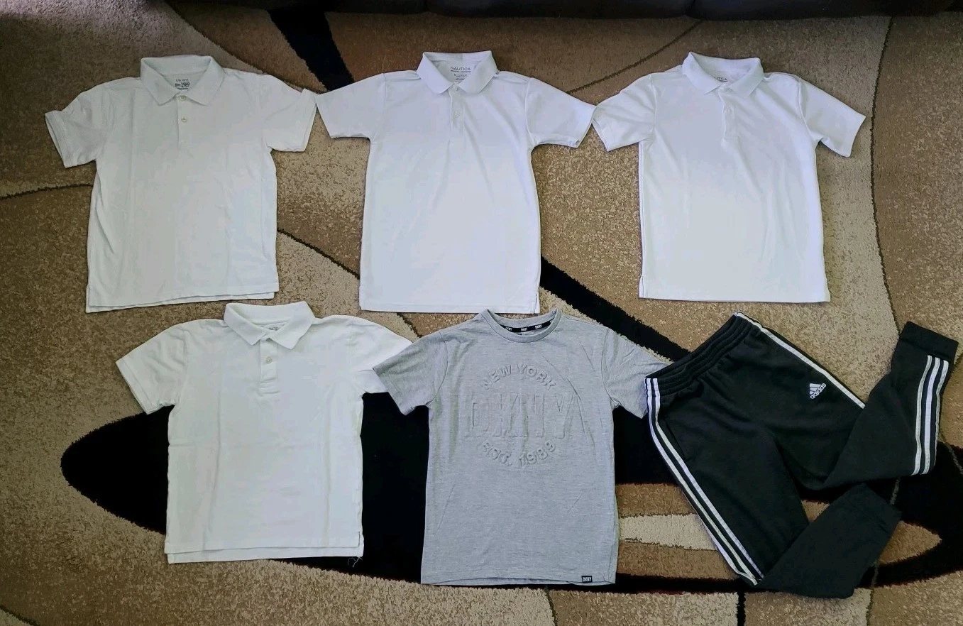 Lot of 6 Big Boy T-Shirt,Pats, School Wear Nautica/DKNY/Adidas/Place Sz 10 y.o.