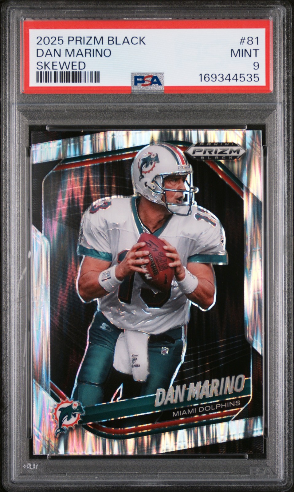 2025 PANINI PRIZM BLACK SKEWED #81 DAN MARINO 9/249 PSA 9