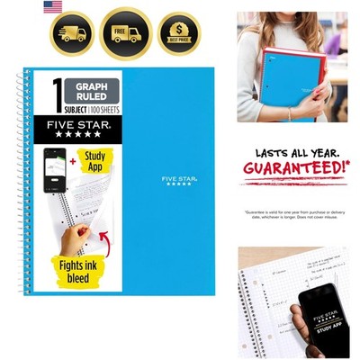 Graph Notebook 8 1/2 Inch x 11 Inch 200 Sheets Spiral Bound Study App