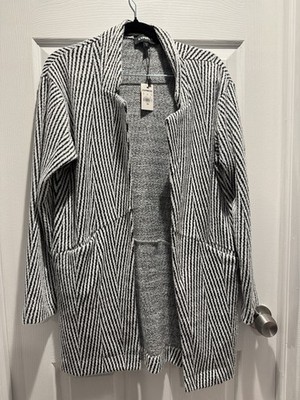 Express Women s Black White Chevron Knit Open Front Pocket Cardigan XXS
