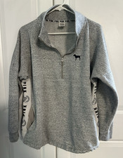 PINK Victoria  s Secret Women  s Gray/White Colorblock 1/4 Zip Fleece Logo S