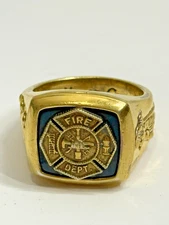 Yellow Gold on Sterling Silver Fire Department Maltese Cross Motif Ring Size 13