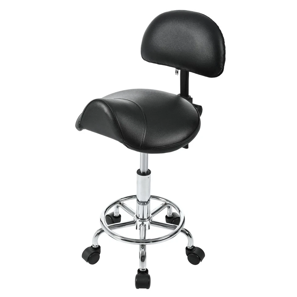 Saddle Stool with Back Support Rolling Stools with Foot Rest  Stool with Wheels - Image 4 of 4
