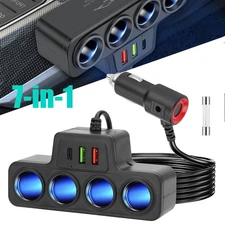 7-in-1 4Way Car Cigarette Lighter Socket Splitter Fast Charger Power Adapter 12V