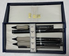 NOS Bill Blass Ballpoint Pen Mechanical Pencil Set 100010-1 Black Leather Chrome