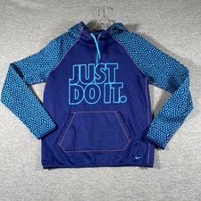 Nike Hoodie Youth Small Blue Therma-FIT Just Do It Polka Dot Fleece Graphic