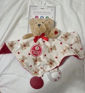 Modern Baby Snuggle Blankie Teddy Bear Plush Lovey Teether Rattle