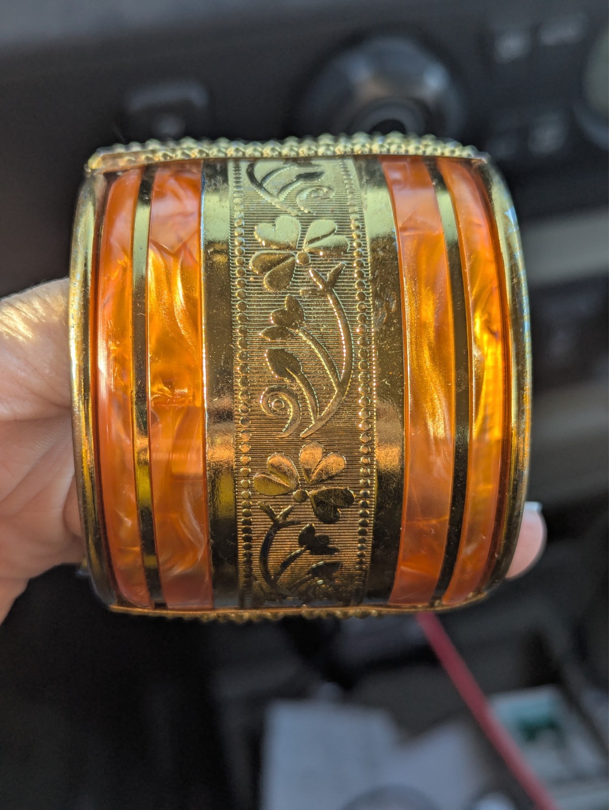 Bracelet Bangle Cuff Hinged Spring Orange Gold To… - image 3