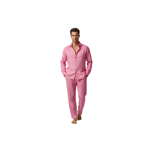 Men INSERCH premium Soft Linen Breathable 2pc Walking Leisure suit LS29116 Pink - 第 1/11 張圖片