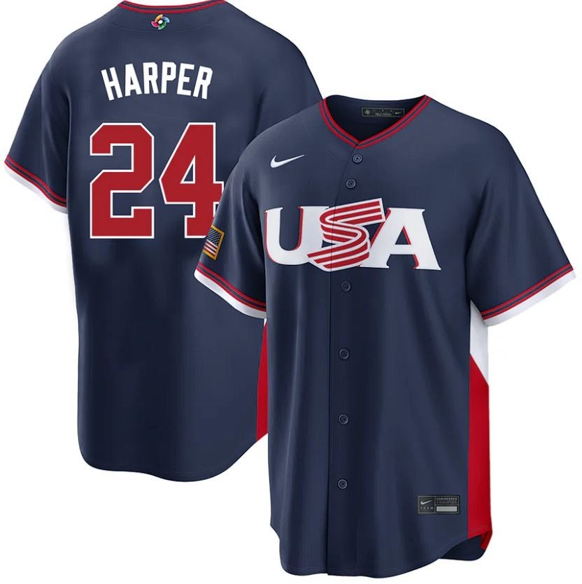 アメリカ　実使用ユニフォーム ブライスハーパー　Bryce Harper WBC Bryce Harper #24 USA World Baseball Classic Men's Replica Jersey