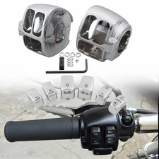 Chrome Handlebar Control Switch Housing Covers 6 Cap Buttons For Harley Softail
