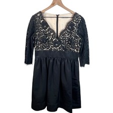 Eliza J Womens 14 Black Lace Bodice V Neck 3/4 Sleeve Knee Length Cocktail Dress
