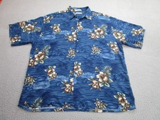 Pierre Cardin Shirt Mens 2XL Blue Hawaiian Aloha Floral Button Front Tropical