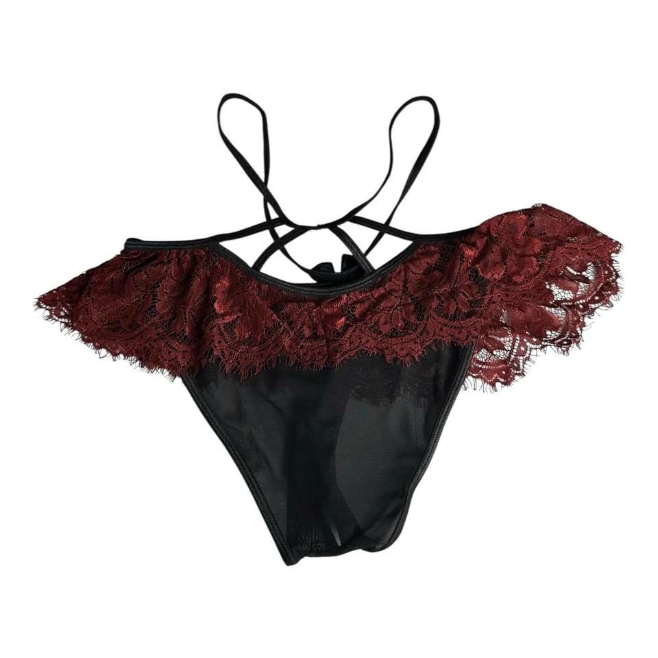 Frederick’s of Hollywood Borgoña Negro Encaje Lencería Panty Talla 1X Foto 4 de 4