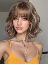 Short Bob Ash Brown Wigs with Bangs Lace Front 100 Human Hair Wigs 13x4