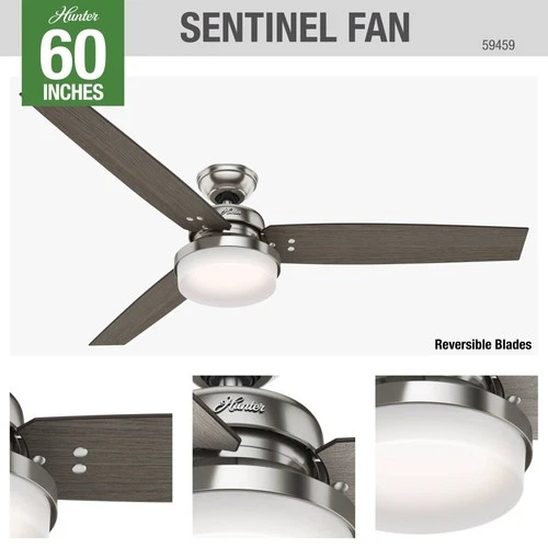 60" Hunter Sentinel Brushed Nickel LED Ceiling Fan with Remote - Picture 6 of 10