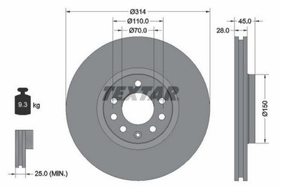 2x TEXTAR PRO Bremsscheiben Vorne für OPEL Vectra C Caravan (Z02) 314mm