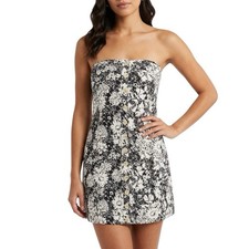 FREE PEOPLE Tomas Strapless Dress sz M Black Blue Floral Cottagecore Resortwear
