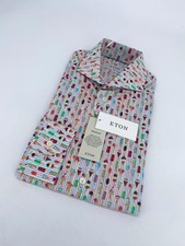 Eton Dress Shirt Mens M 15 1/2 - 39 Multi Ice Cream Print Poplin Slim Fit Formal