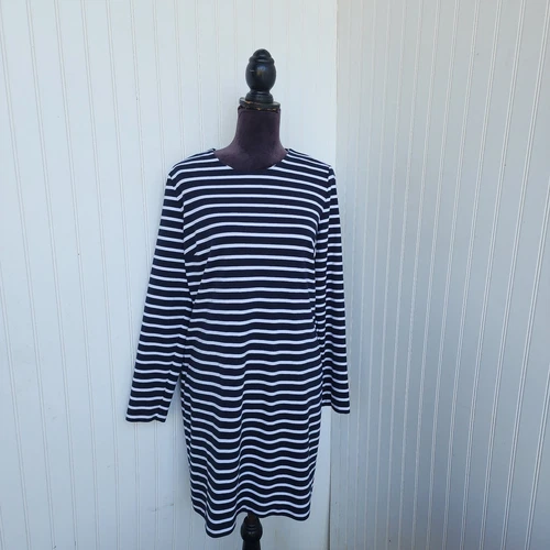 Abito donna Michael Kors blu navy bianco a righe tunica manica lunga cerniera oro taglia L