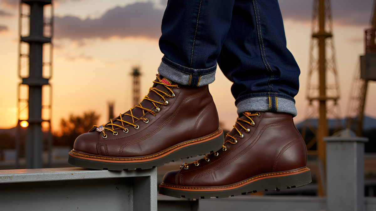 希少 Thorogood エンジニアブーツ 25.5 USA製 本革 キャメル New Thorogood American Heritage Lace-to-Toe Wedge Sole Roofer Boot