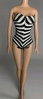 Vtg Barbie Black  White Zebra Striped Bathing Suit Swimsuit 1960s EUC