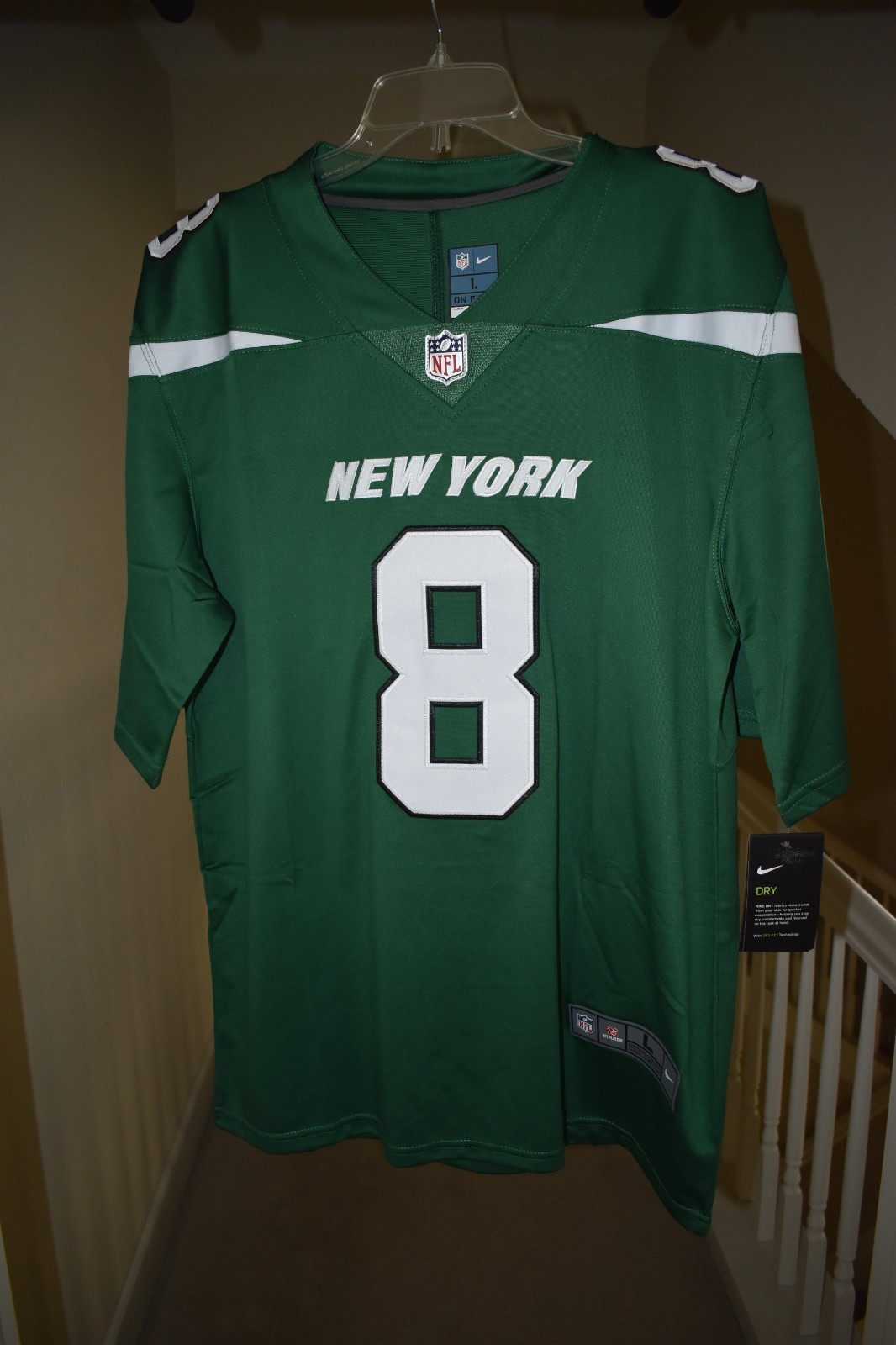 Aaron Rodgers #8 New York Jets Men's L Nike On-Field Jersey Green