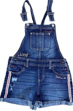 Jordache Girls 10-12 Denim Shortalls Distressed Embroidered Bib Overalls Stretch