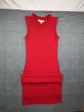 Michael Michael Kors Red Ruffle-Trim Sleeveless Knit Bodycon Dress Size S