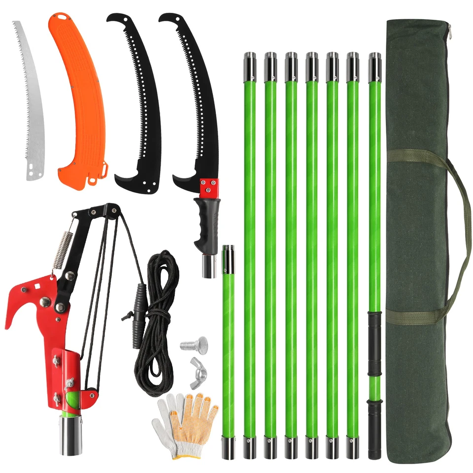 26ft Tree Pole Pruner Manual Pole Saw Tree Scissor Cutter Yard Garden Tool w/Bag