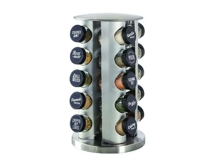 Kamenstein 20 Jar Stainless Steel Revolving Spice Rack Tower Organizer, Silver