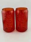 Vintage Coca-Cola Red Glass Tumblers Pair Can Shape Embossed Script Logo 12oz
