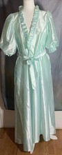 1980s Miss Elaine Robe Mint Green Sz LARGE Ruffles Sash Pockets STATEMENT