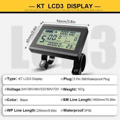 Ebike LCD3 Display with USB 24V 36V 48V 60V 72V E-bike Controller