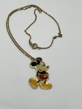 Vintage Mickey Mouse Gold Tone Enamel Necklace - Signed Disney