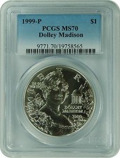 1999-P PCGS MS70 Dolley Madison Dollar (New PCGS Label)