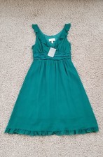 NWT $168 ANTHROPOLOGIE Womens SILK RUFFLED CHIFFON DRESS Emerald Green SIZE 2/XS