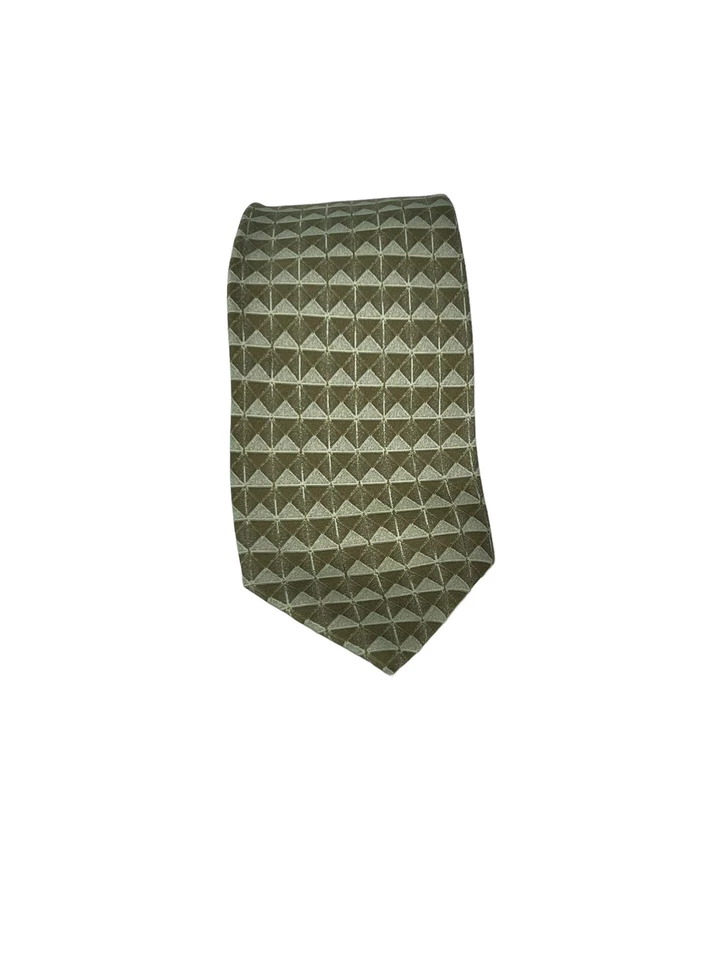 GIANFRANCO FERRE 意大利绿色几何豪华柔软丝绸领带 — 第 2/4 张图片