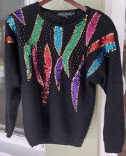 Silk Lambs wool Sequin Soft Party Sweater Dynasty 80s Size Medium Vintage Glamor