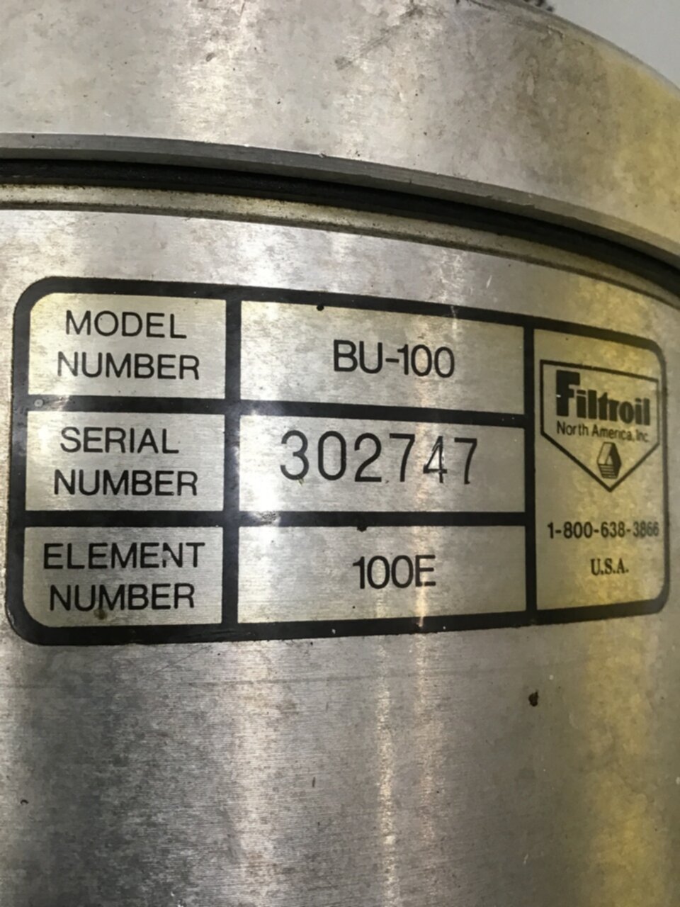 FILTROIL Van Dorn Filter BU-100 Used #134671