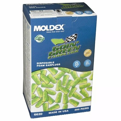 Moldex Goin' Green 6620 Foam Uncorded Earplugs, 200 Wrapped Pairs Per Box