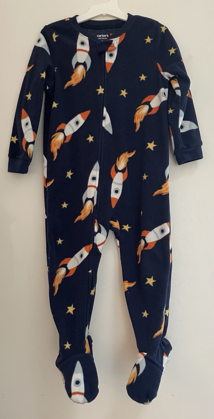 Carter's Toddler Boy 1-Piece Allover Rocket Ships Cozy Fleece Zip-Up PJs Navy 3T