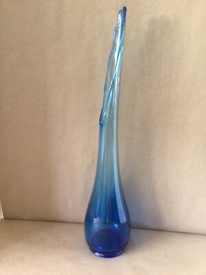 HOUZE *PEACOCK BLUE* ART GLASS 21.75” SMOOTH SWUNG VASE MCM VTG