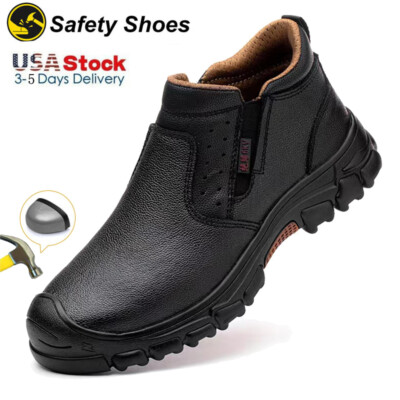 Mens Ankle Safety Leather Work Boots Waterproof  Black Steel Toe Cap Shoes size