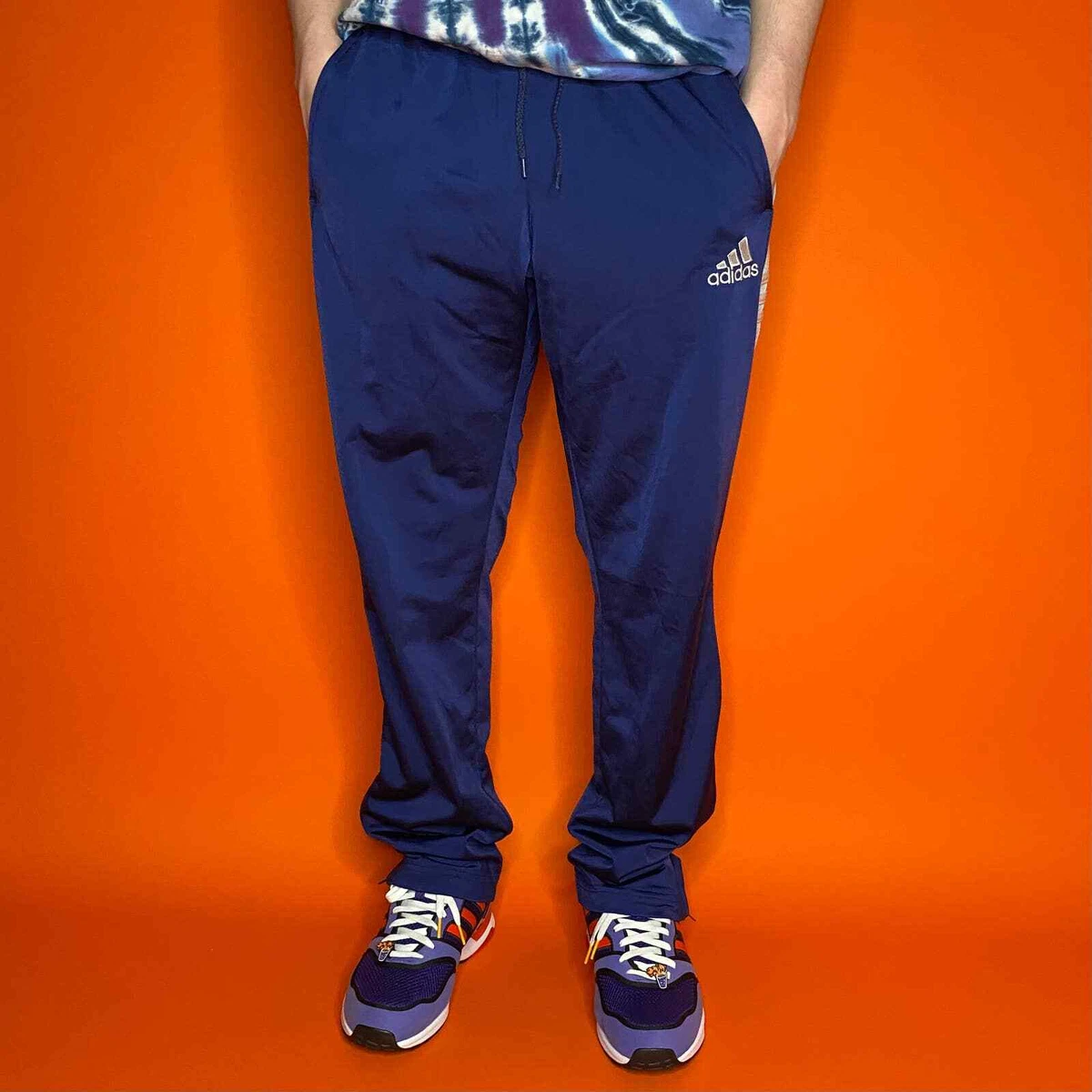 Vintage Adidas Sweatpants Mens S Navy Blue White 3 Stripes Grey Relaxed Fit Y2K